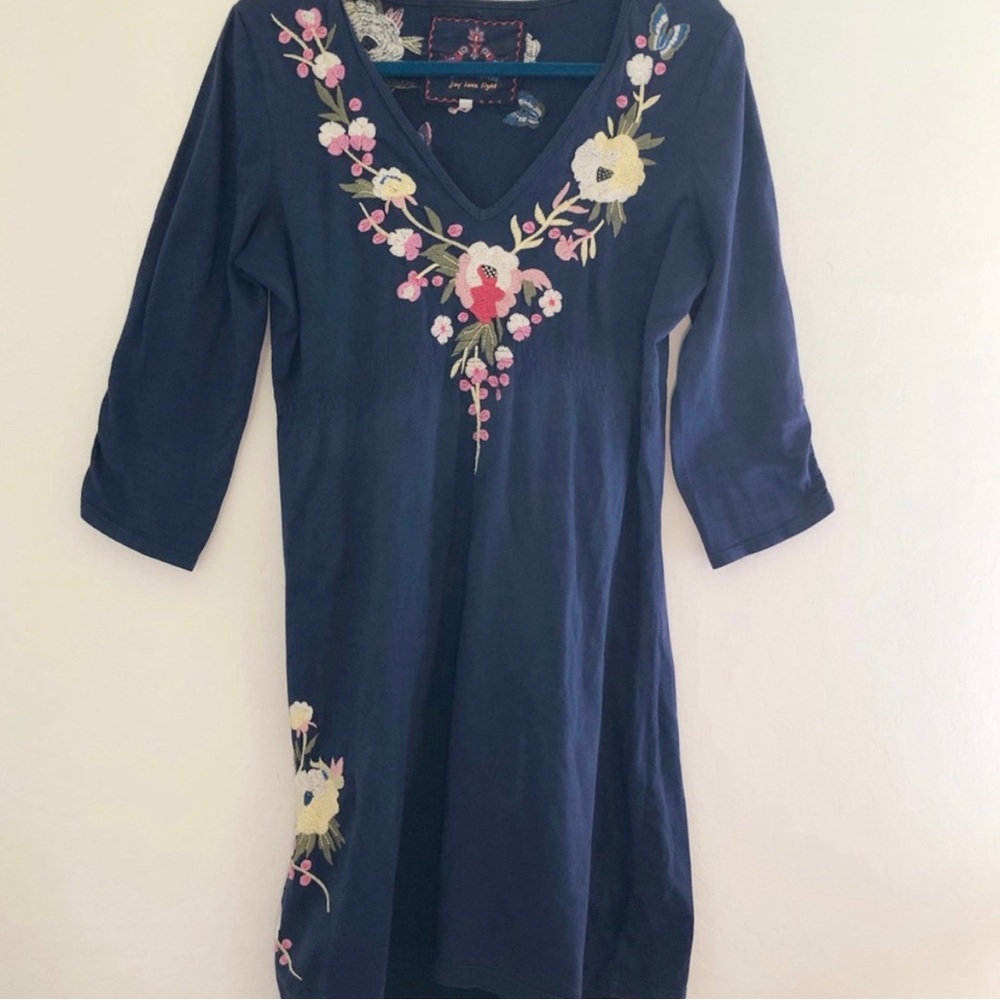 Johnny Was navy blue embroidered dress